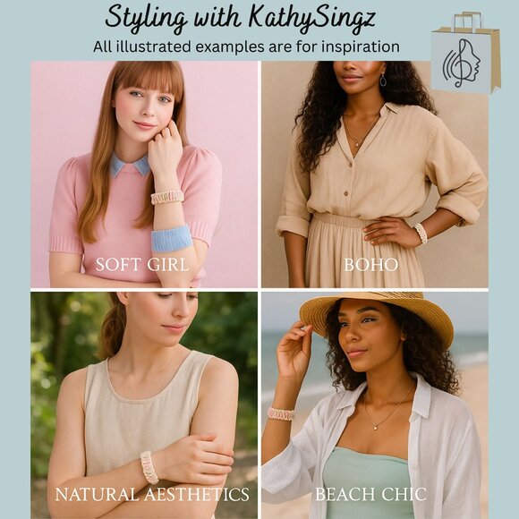 Multicolor Shell Bead Stretch Bracelet For Women Pastel Soft Girl Aesthetic 7 In - Picture 3 of 8